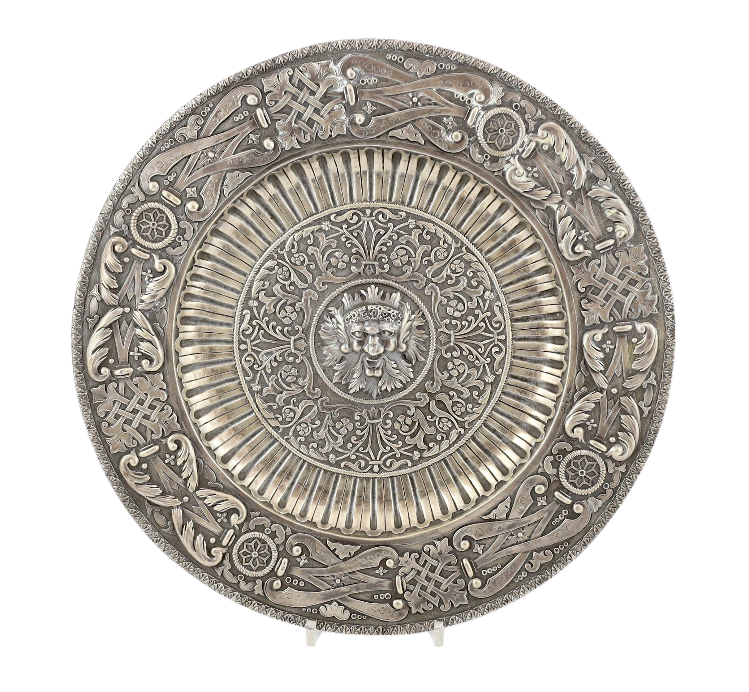 A 20th century Portuguese/Spanish embossed silver charger